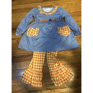 Pumpkin Picnic Bell Bottom Ruffle Outfit, Size 4T, Thanksgiving, Fall, Turkey